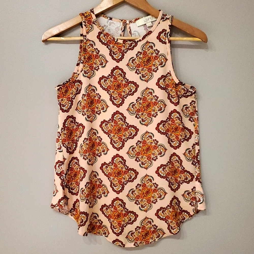 LOFT Petite Floral Medallion Mixed Media Swing Shell - Hazy Peony